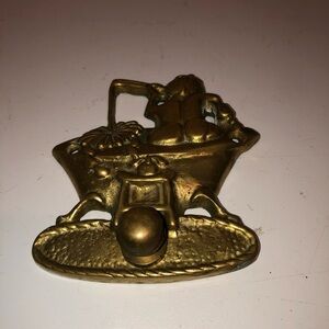 Vintage brass hook with boy fishing in a claw tub bath- 4” by 3” - preloved.